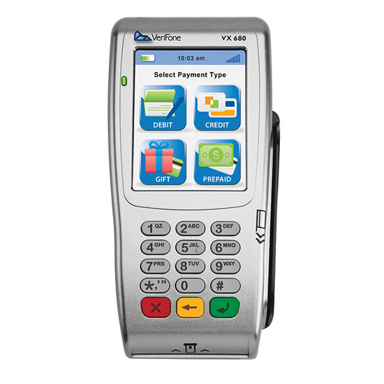 A credit card machine with a touch screen