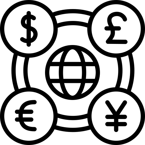 The symbols for the dollar, the pound, the euro, and the yen revolve around a globe