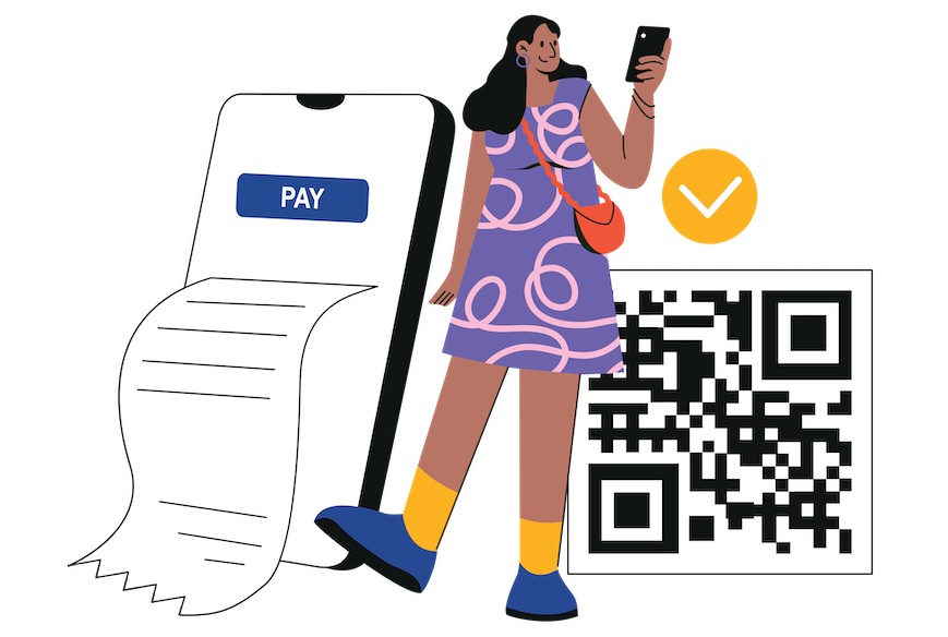 A woman making a payment using a QR code